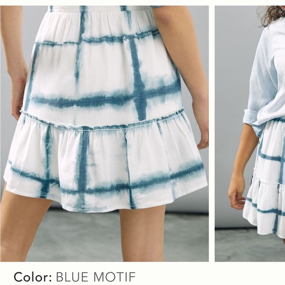 Anthropologie PILCRO Tie Dye Mini Skirt Blue White Tie Waist Tiered Sz S - Picture 3 of 15